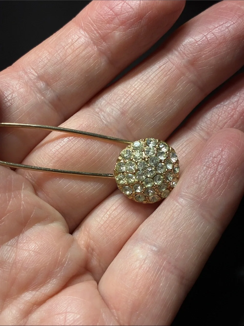 Vintage Gold Crystal Pave Safety Pin Brooch - Women Jewelry